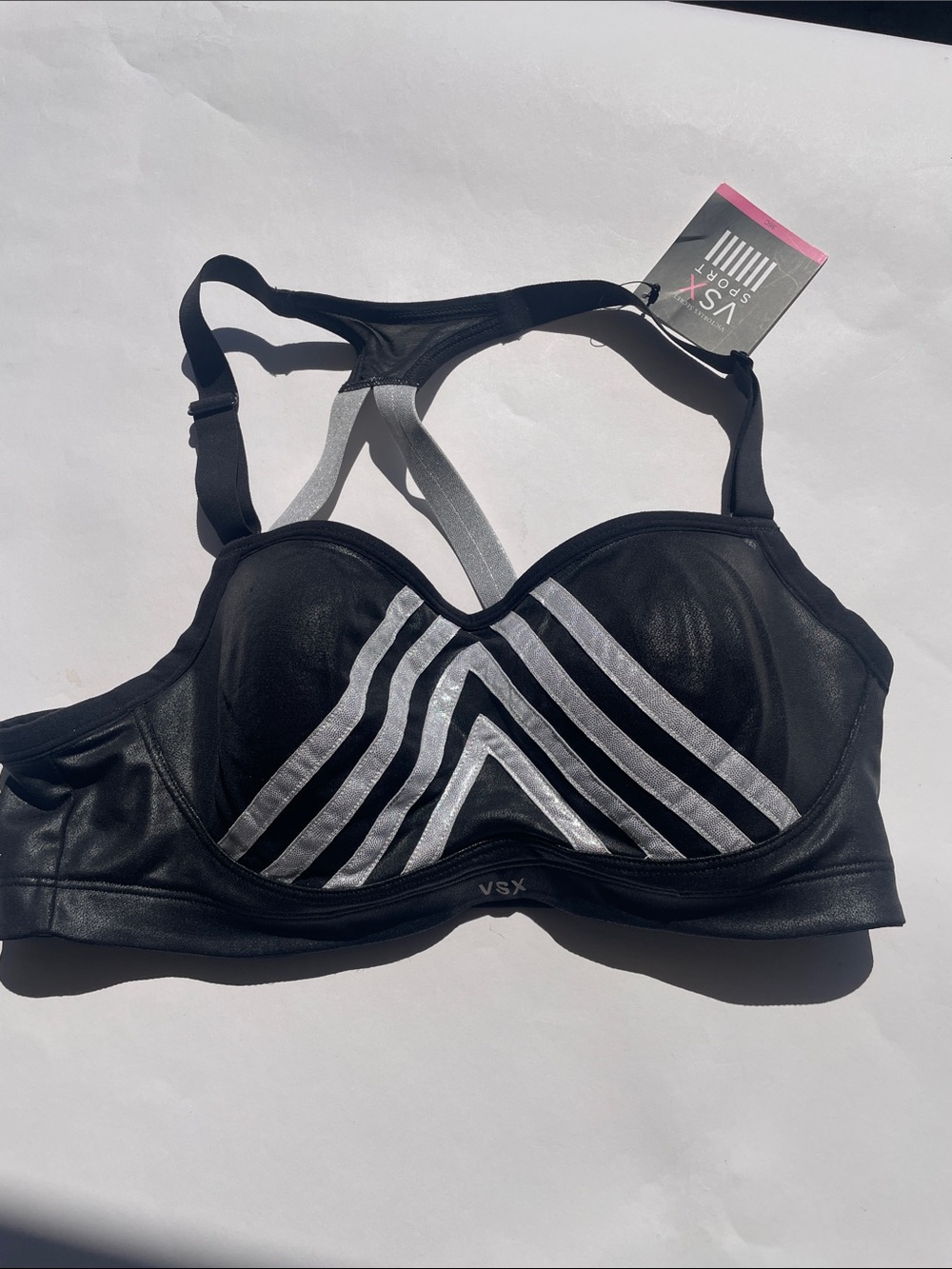 Victoria's Secret Black and Silver Striped Sports Bra